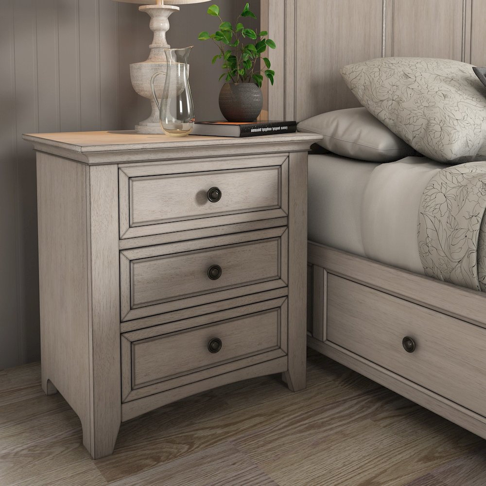 Antique White Finish 3-Drawer Nightstand With 2 Sets Modular Storage Panels. Picture 1