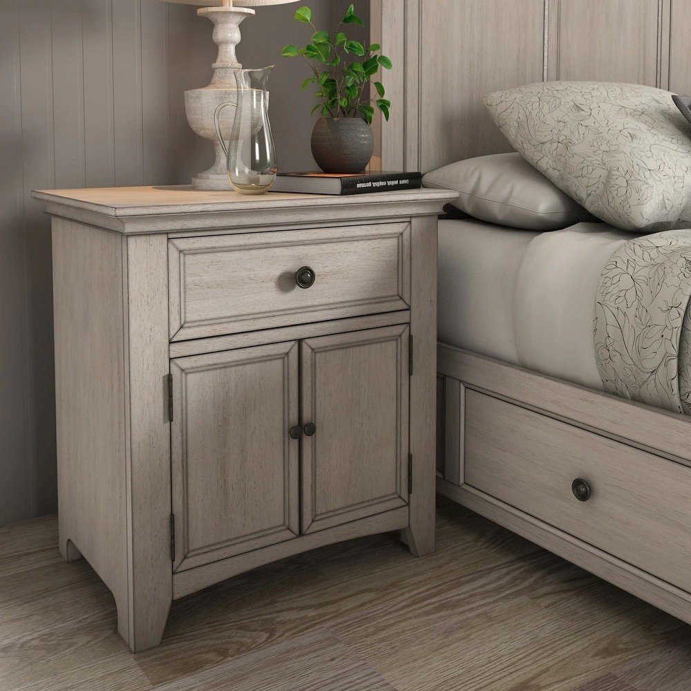 Antique White Finish 1-Drawer Cupboard Nightstand. Picture 1