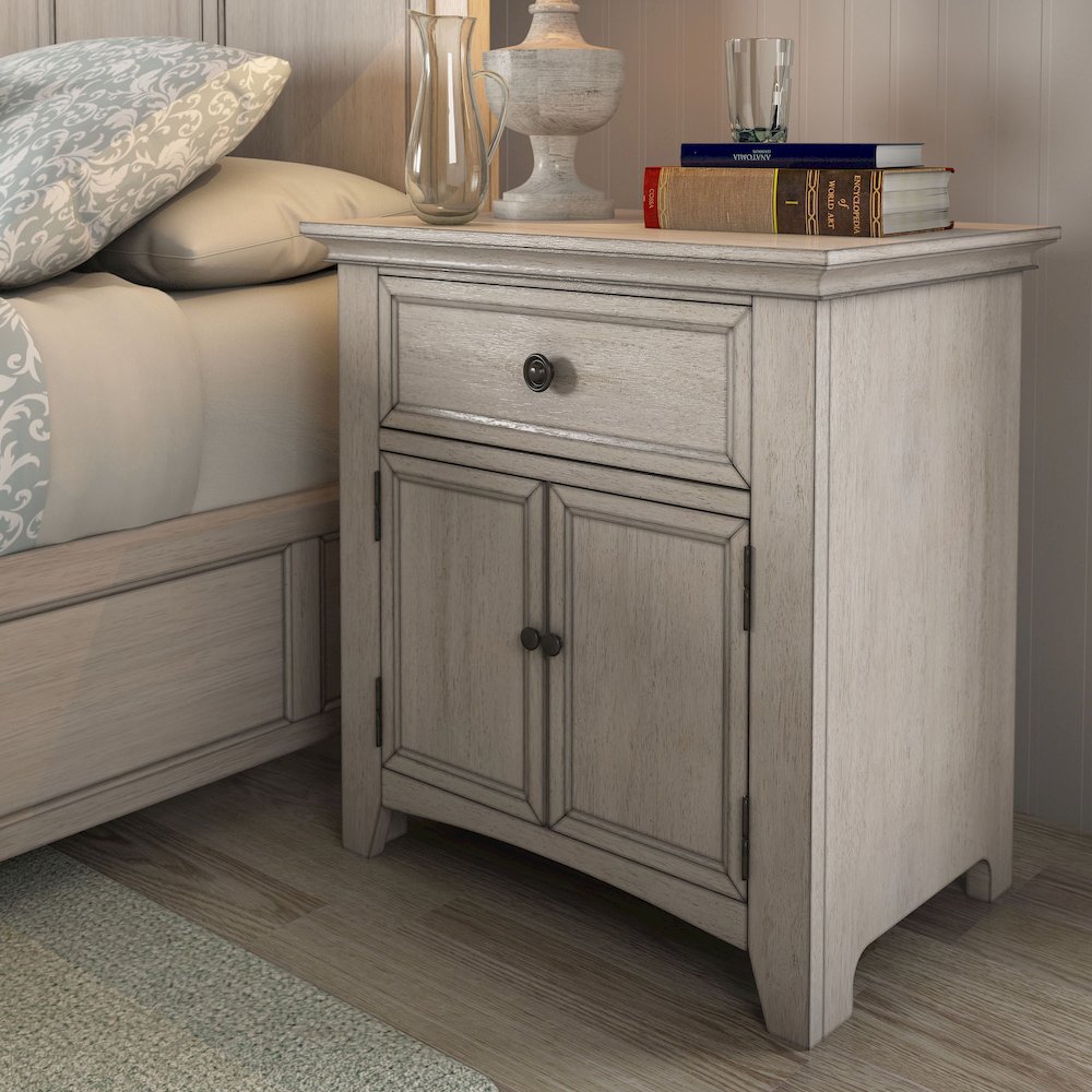Antique White Finish 1-Drawer Cupboard Nightstand. Picture 2