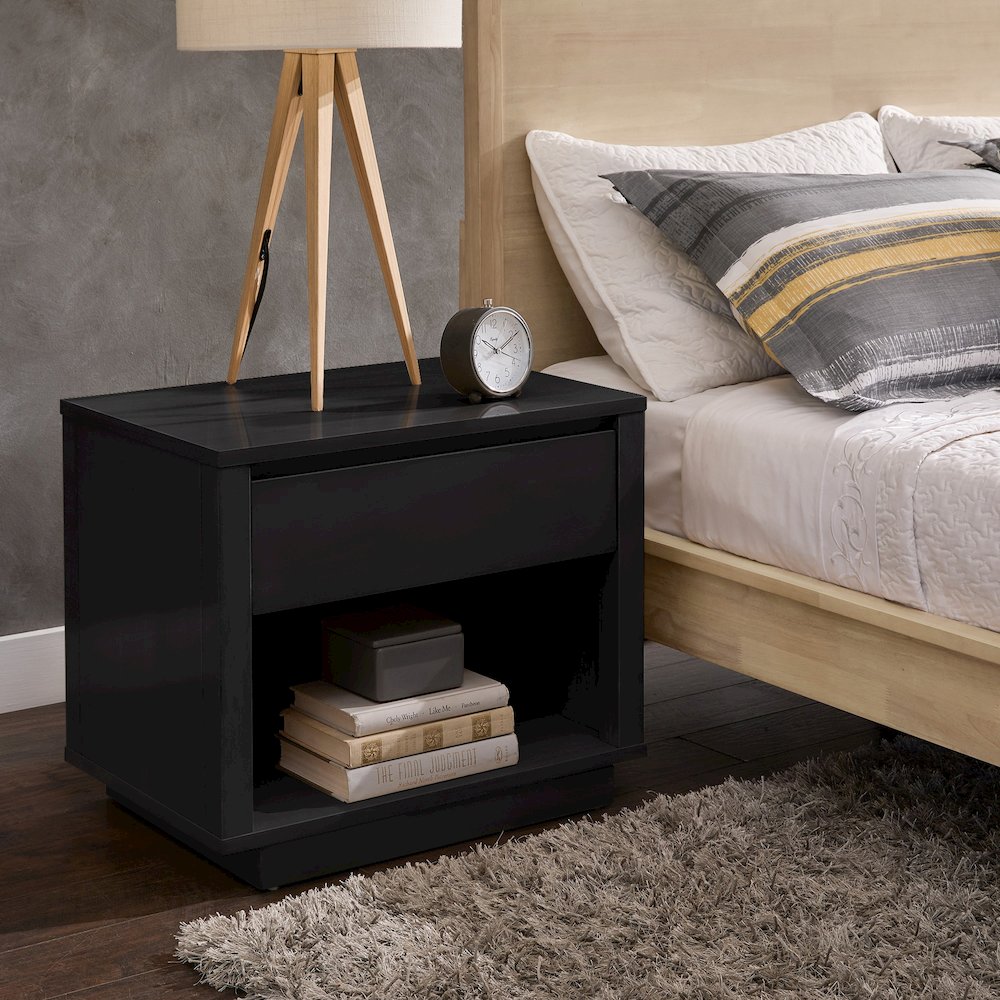 Black Finish 1-Drawer Nightstand. Picture 1