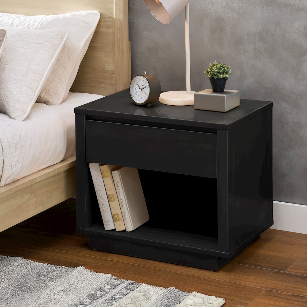 Black Finish 1-Drawer Nightstand. Picture 2