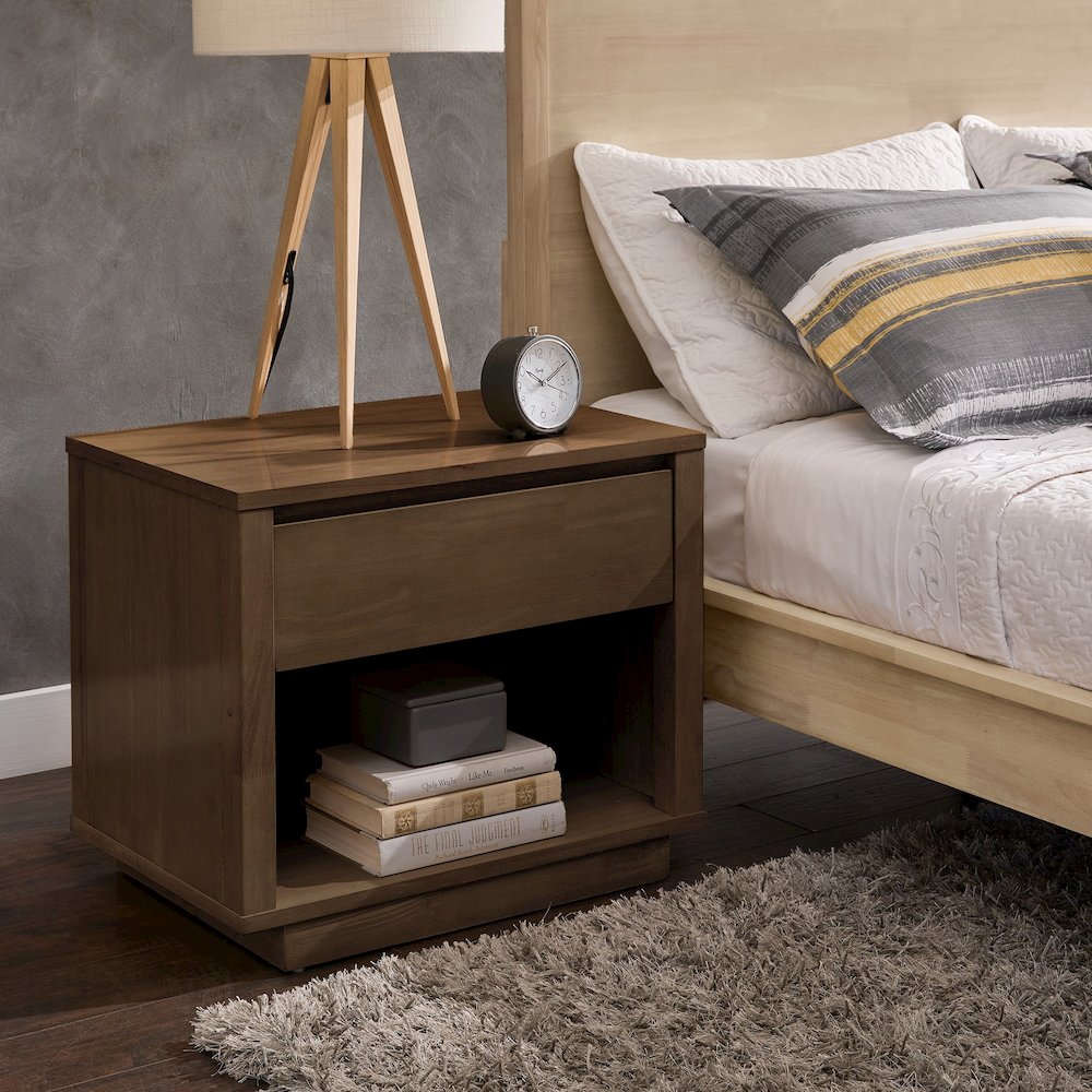 Walnut Finish 1-Drawer Nightstand. Picture 1