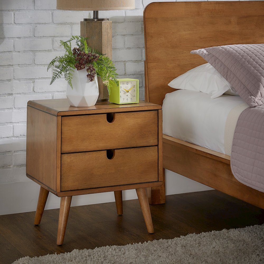 Oak Finish 2-Drawer Nightstand. Picture 2