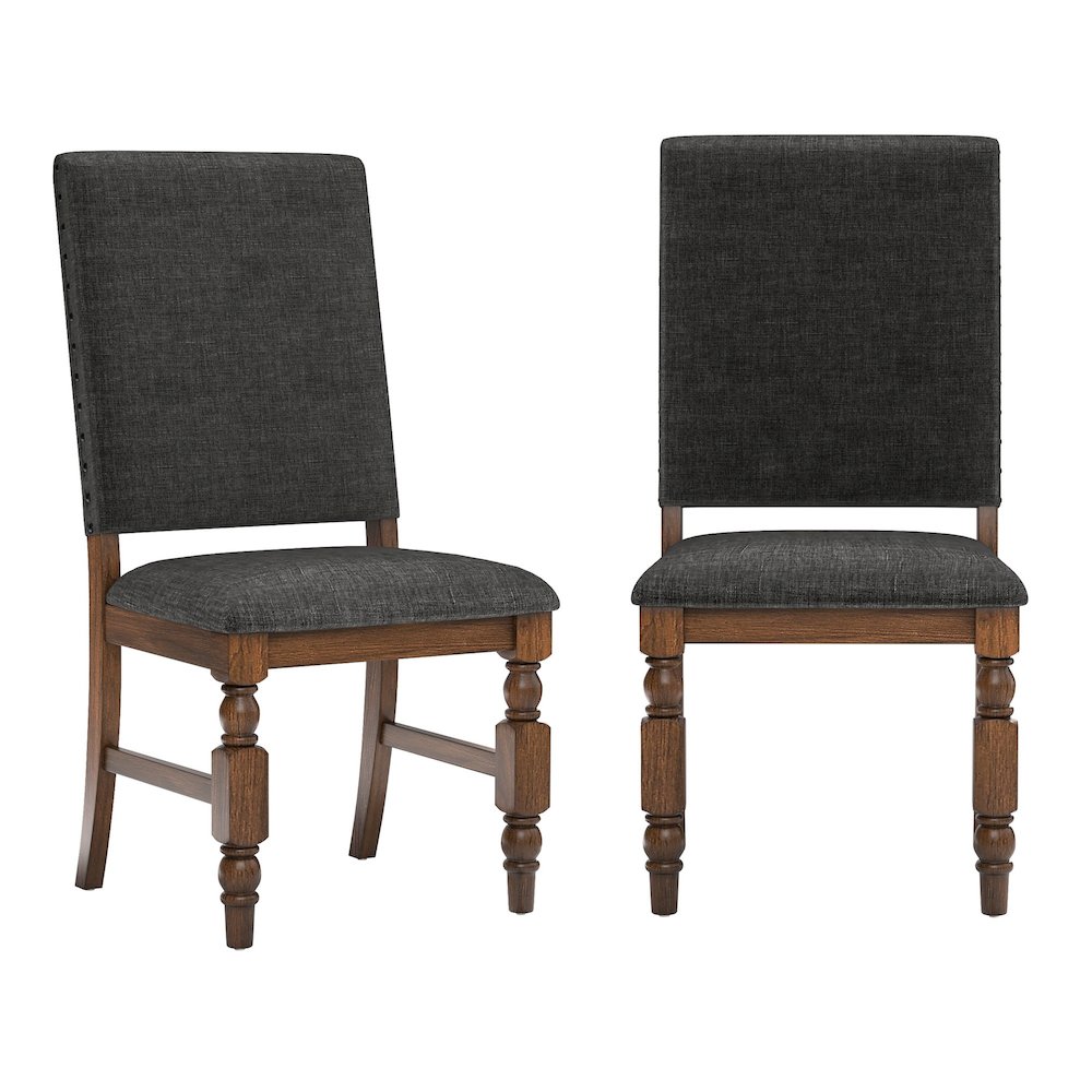 Set of 2, Burnished Dark Oak Finish Dark Grey Linen Side Chair. Picture 3