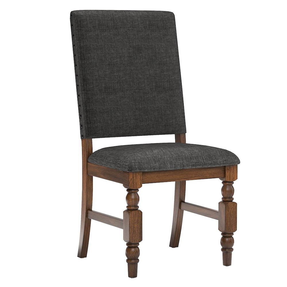 Set of 2, Burnished Dark Oak Finish Dark Grey Linen Side Chair. Picture 4