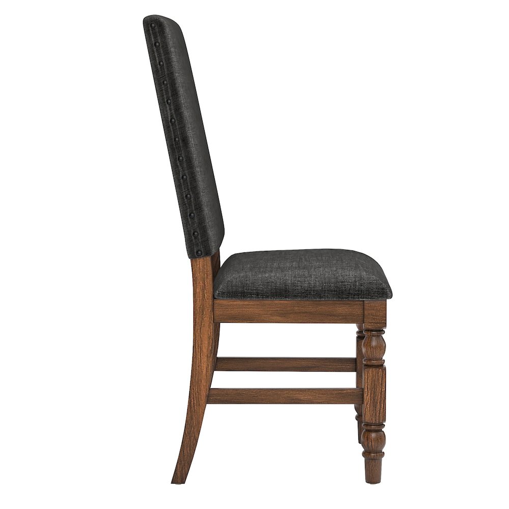 Set of 2, Burnished Dark Oak Finish Dark Grey Linen Side Chair. Picture 5