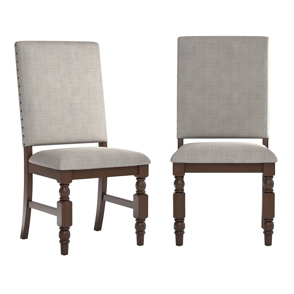 Set of 2, Burnished Dark Oak Finish Grey Linen Side Chair. Picture 2