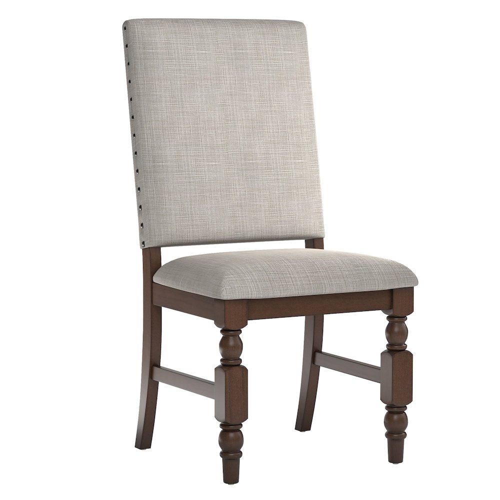 Set of 2, Burnished Dark Oak Finish Grey Linen Side Chair. Picture 3