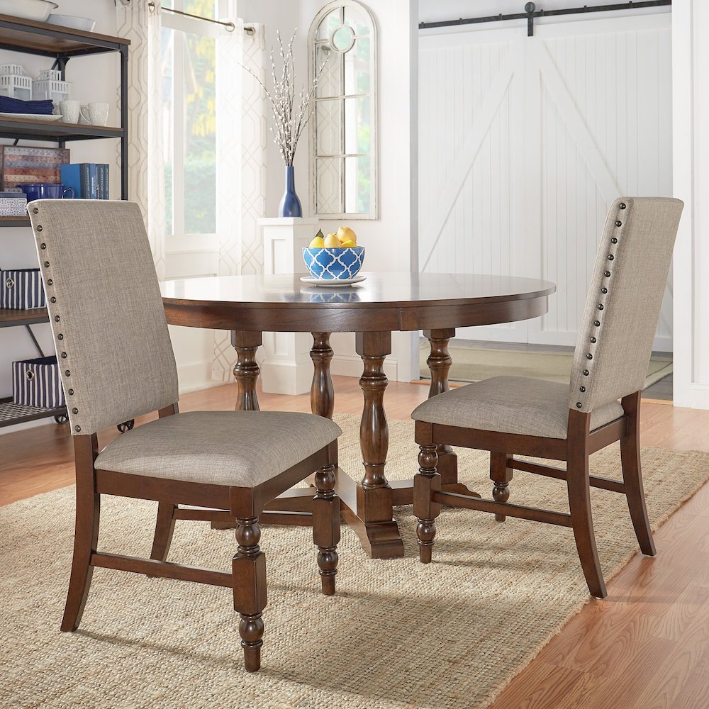 Set of 2, Burnished Dark Oak Finish Grey Linen Side Chair. Picture 1