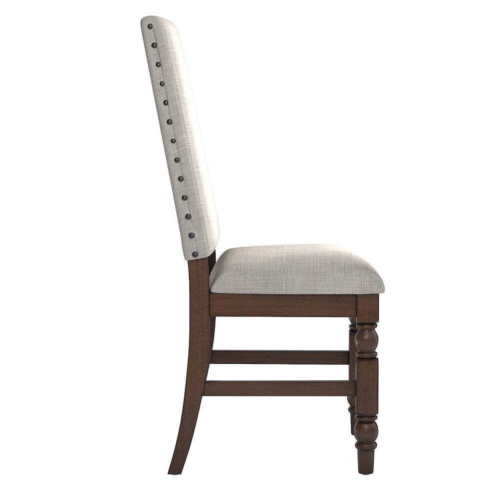 Set of 2, Burnished Dark Oak Finish Grey Linen Side Chair. Picture 4