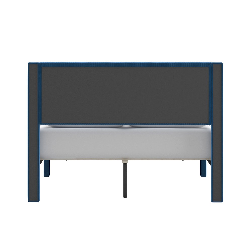 Blue Pleated Velvet Storage Queen Bed. Picture 7