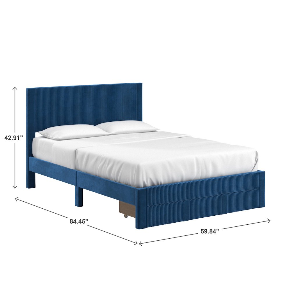 Blue Pleated Velvet Storage Queen Bed. Picture 5