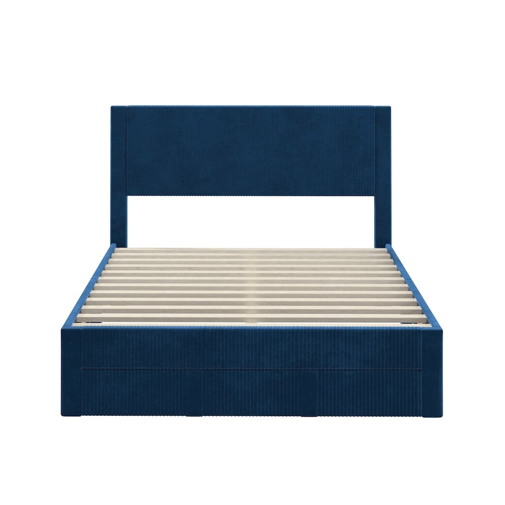 Blue Pleated Velvet Storage Queen Bed. Picture 6