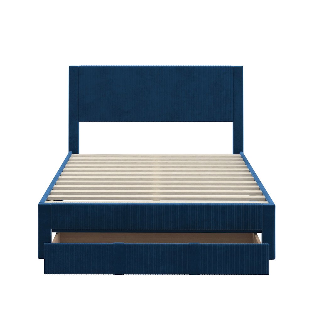 Blue Pleated Velvet Storage Queen Bed. Picture 1