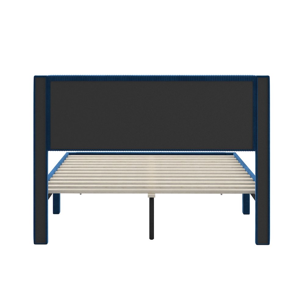 Blue Pleated Velvet Storage Queen Bed. Picture 2