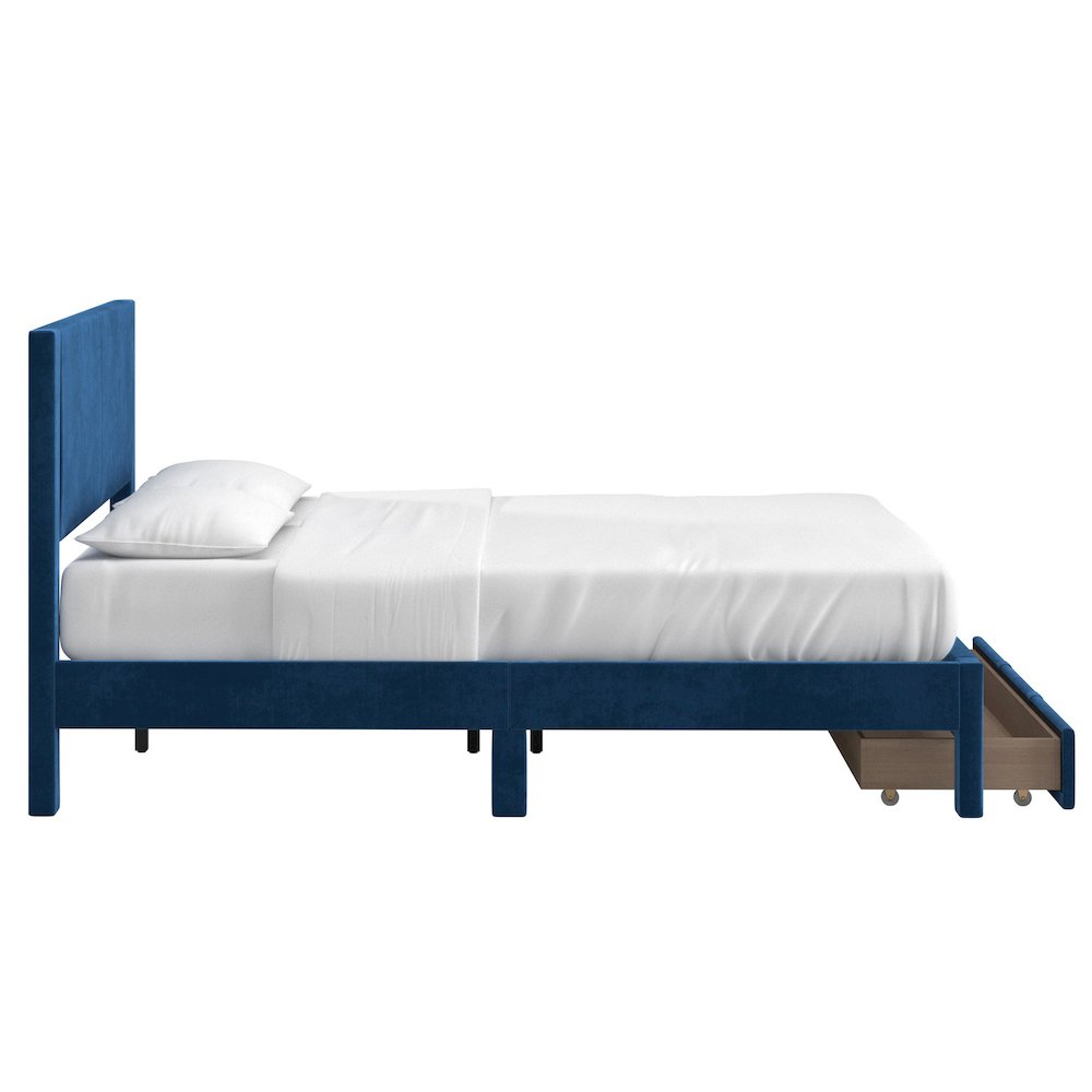 Blue Pleated Velvet Storage Queen Bed. Picture 8