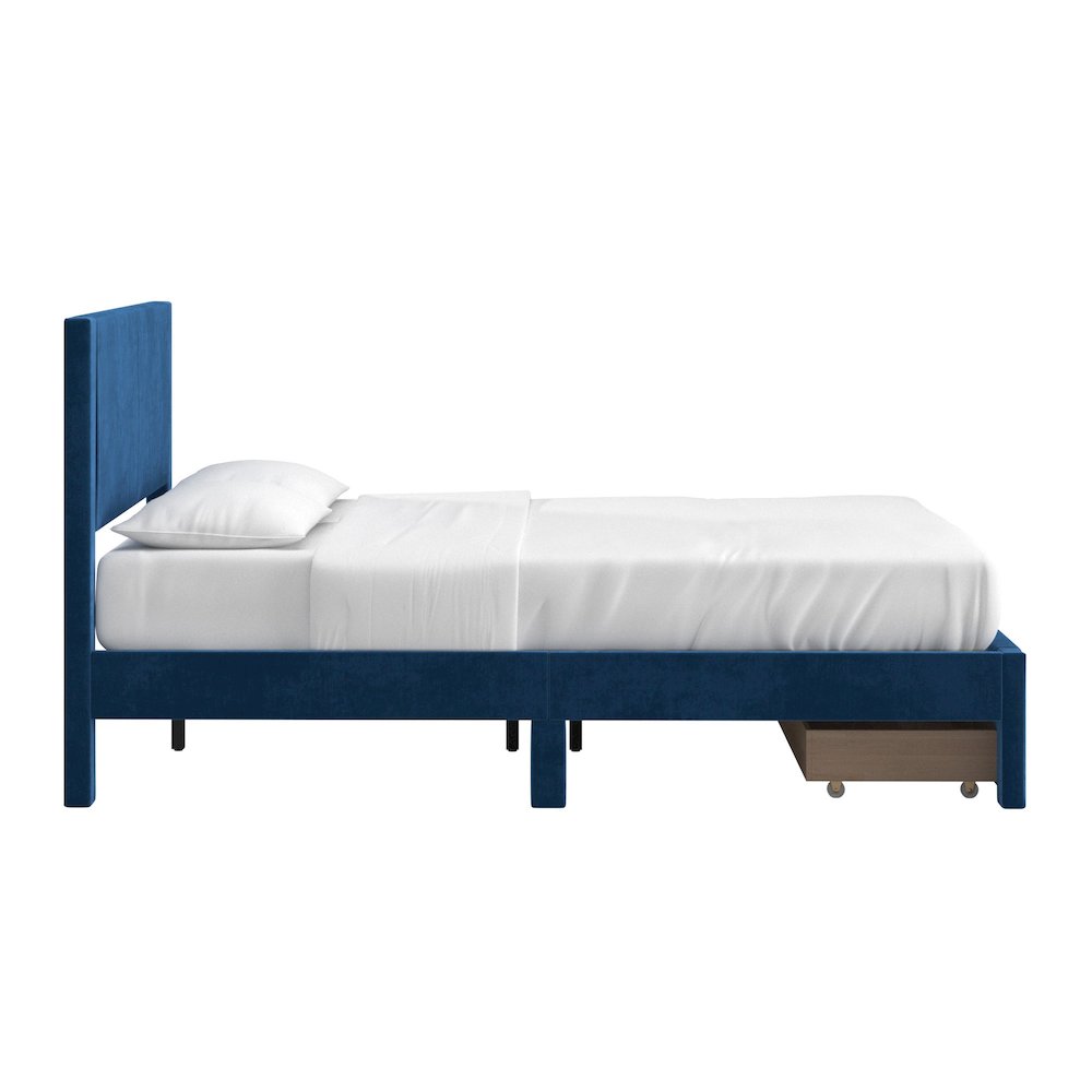 Blue Pleated Velvet Storage Queen Bed. Picture 9