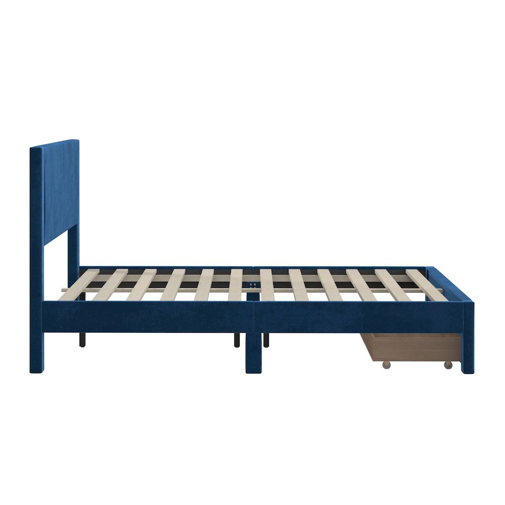 Blue Pleated Velvet Storage Queen Bed. Picture 10