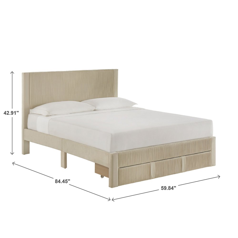 Beige Pleated Velvet Storage Queen Bed. Picture 5