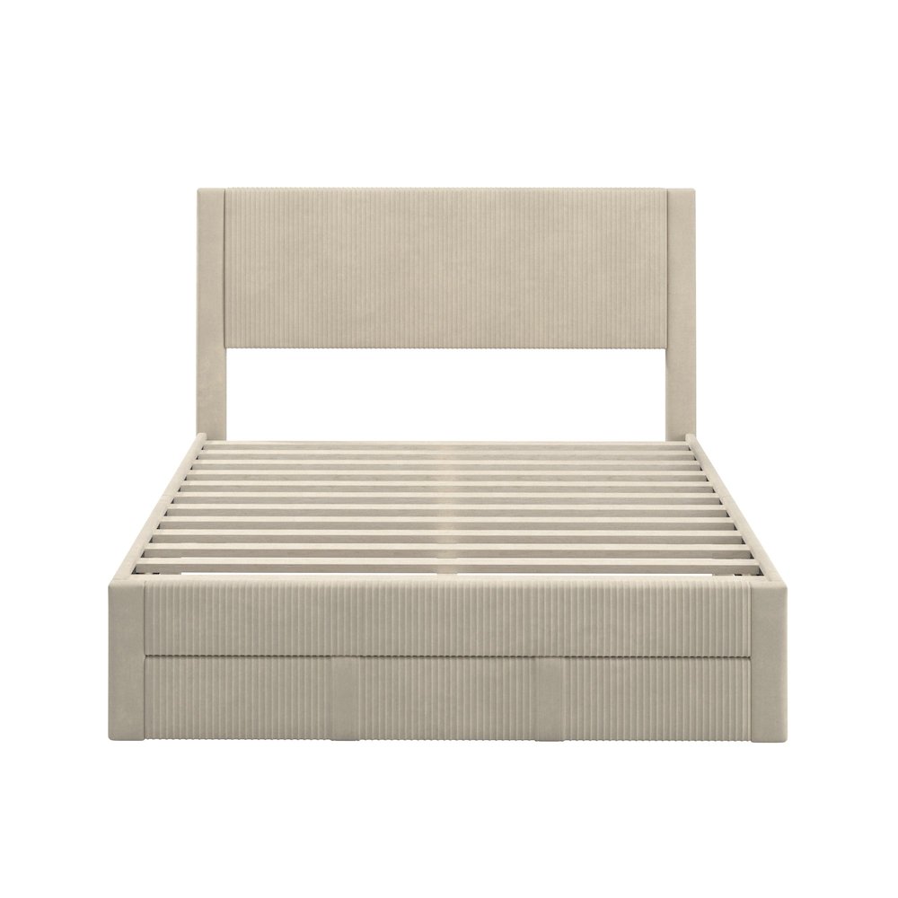 Beige Pleated Velvet Storage Queen Bed. Picture 6