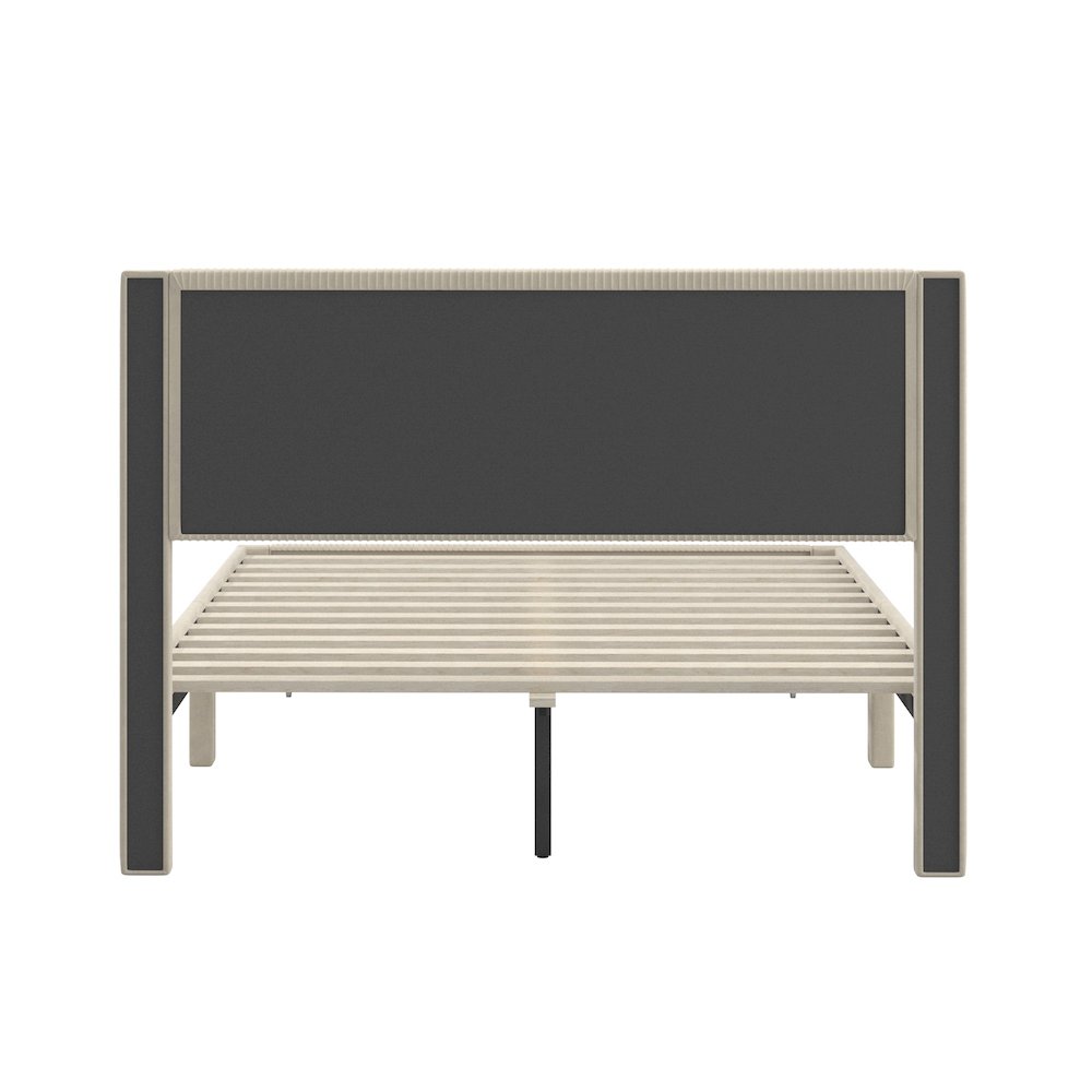 Beige Pleated Velvet Storage Queen Bed. Picture 2