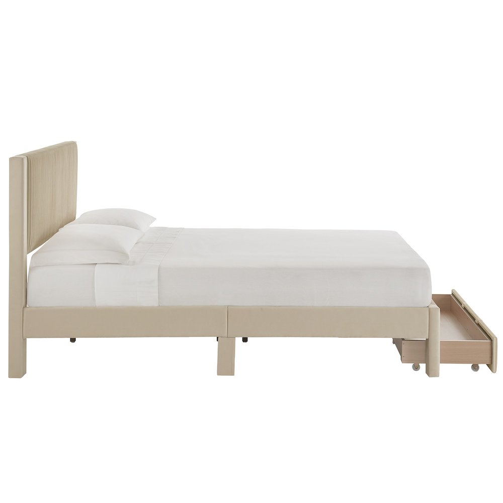 Beige Pleated Velvet Storage Queen Bed. Picture 8