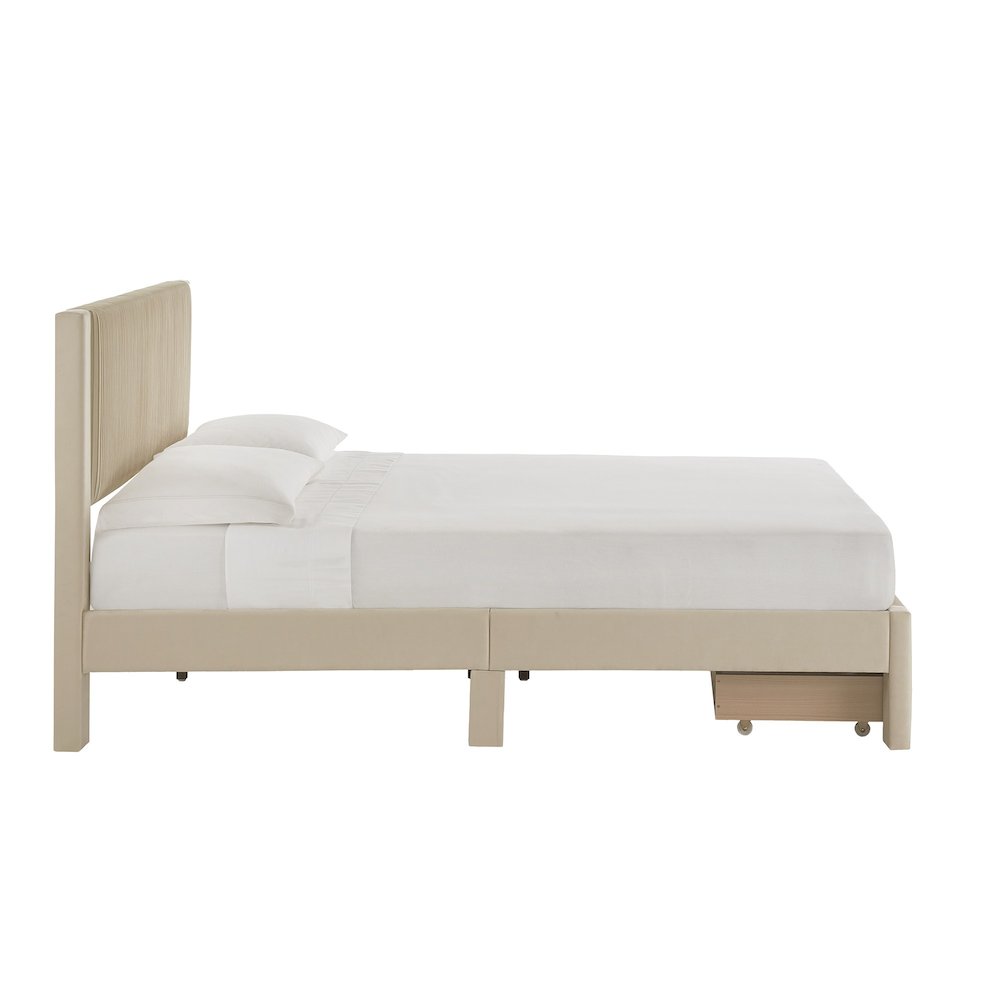 Beige Pleated Velvet Storage Queen Bed. Picture 9