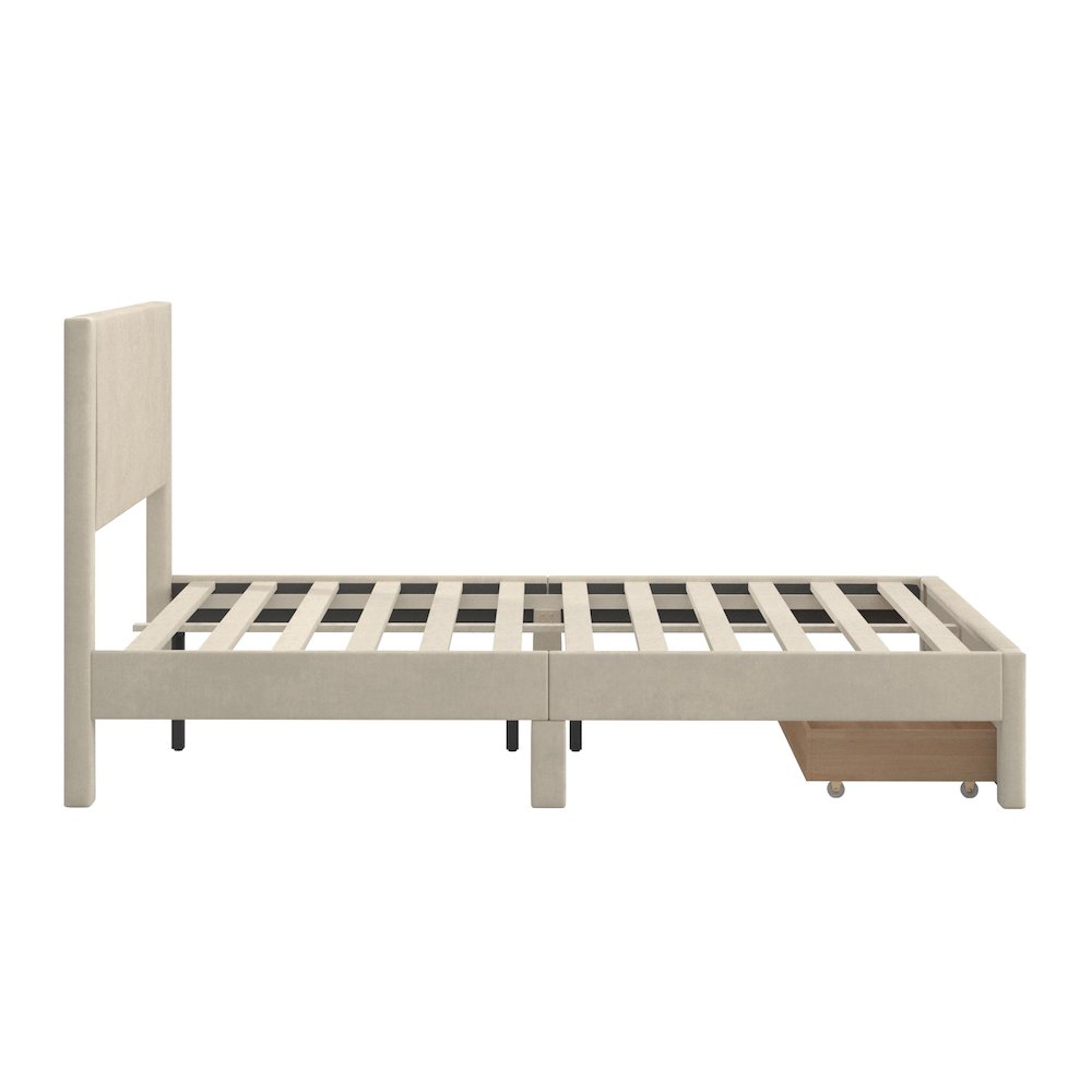 Beige Pleated Velvet Storage Queen Bed. Picture 10