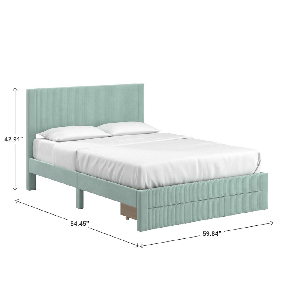 Crystal Green Pleated Velvet Storage Queen Bed. Picture 5