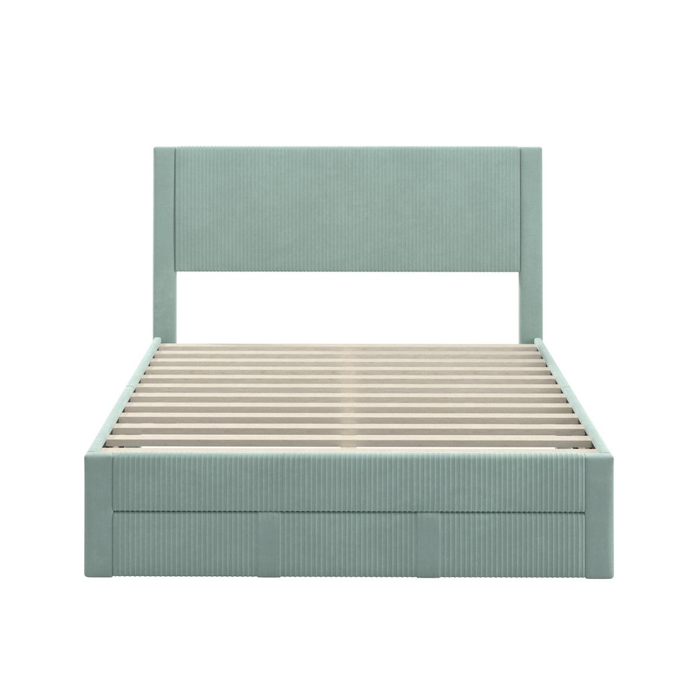 Crystal Green Pleated Velvet Storage Queen Bed. Picture 6