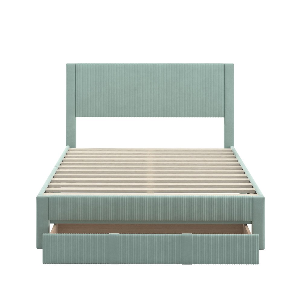 Crystal Green Pleated Velvet Storage Queen Bed. Picture 1