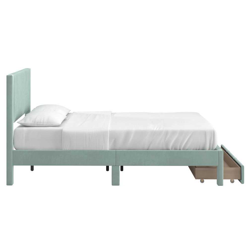 Crystal Green Pleated Velvet Storage Queen Bed. Picture 8
