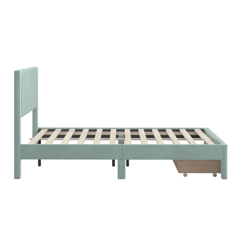 Crystal Green Pleated Velvet Storage Queen Bed. Picture 10