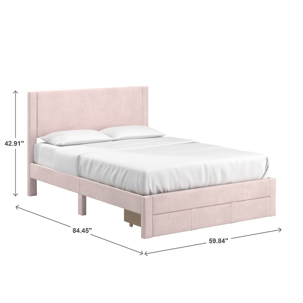 Light Pink Pleated Velvet Storage Queen Bed. Picture 5