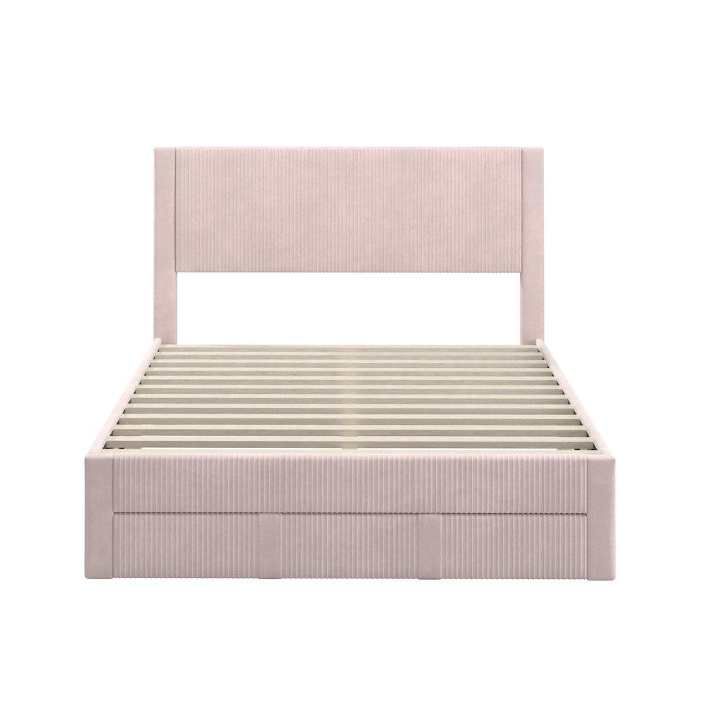 Light Pink Pleated Velvet Storage Queen Bed. Picture 6