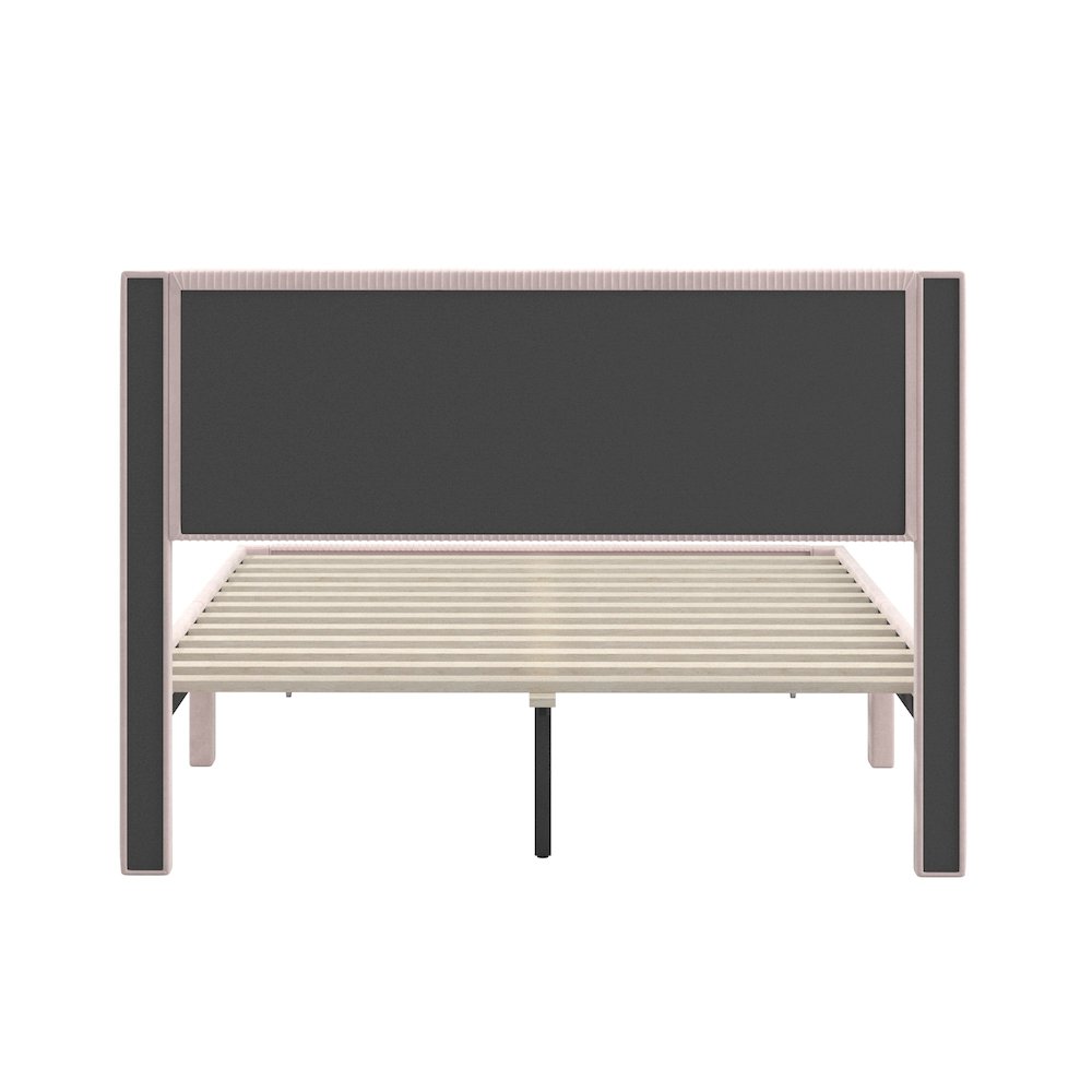 Light Pink Pleated Velvet Storage Queen Bed. Picture 2