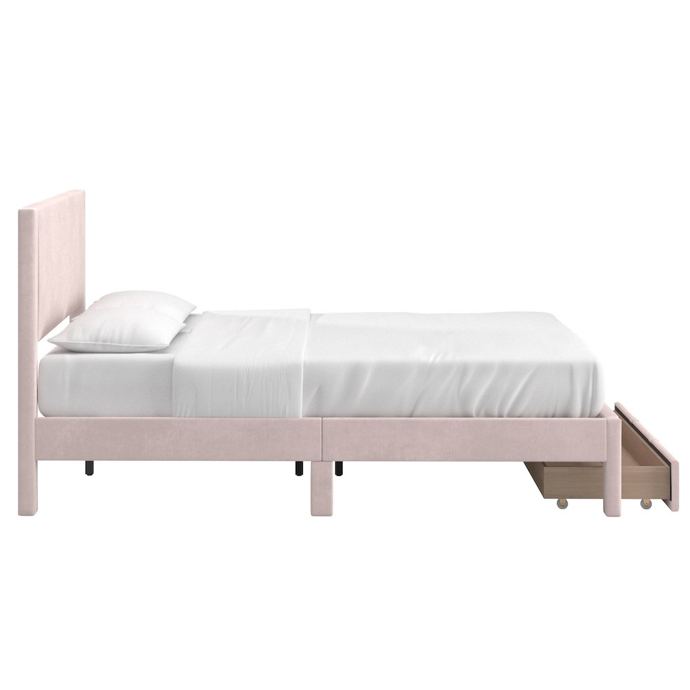 Light Pink Pleated Velvet Storage Queen Bed. Picture 8