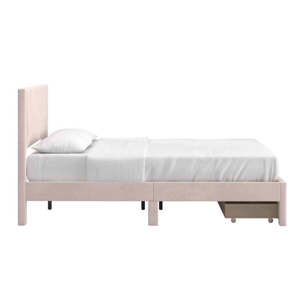 Light Pink Pleated Velvet Storage Queen Bed. Picture 9