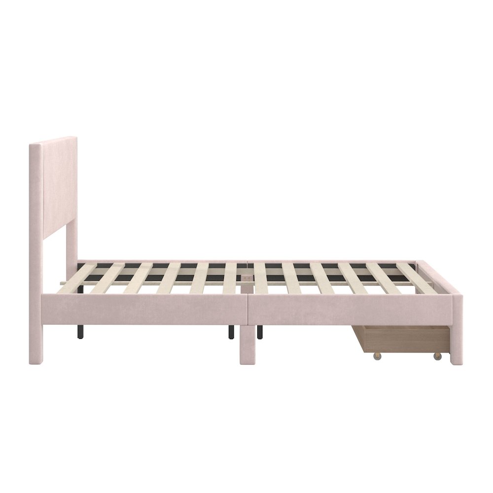Light Pink Pleated Velvet Storage Queen Bed. Picture 10
