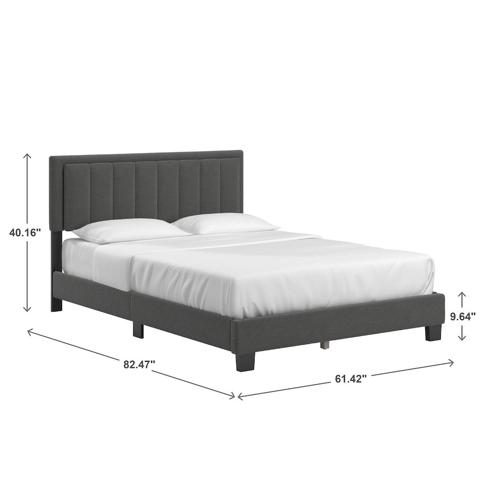 Black Finish Charcoal Boucle Queen Bed With LED Channel Headboard. Picture 3