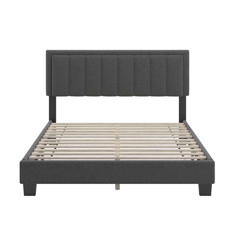 Black Finish Charcoal Boucle Queen Bed With LED Channel Headboard. Picture 4