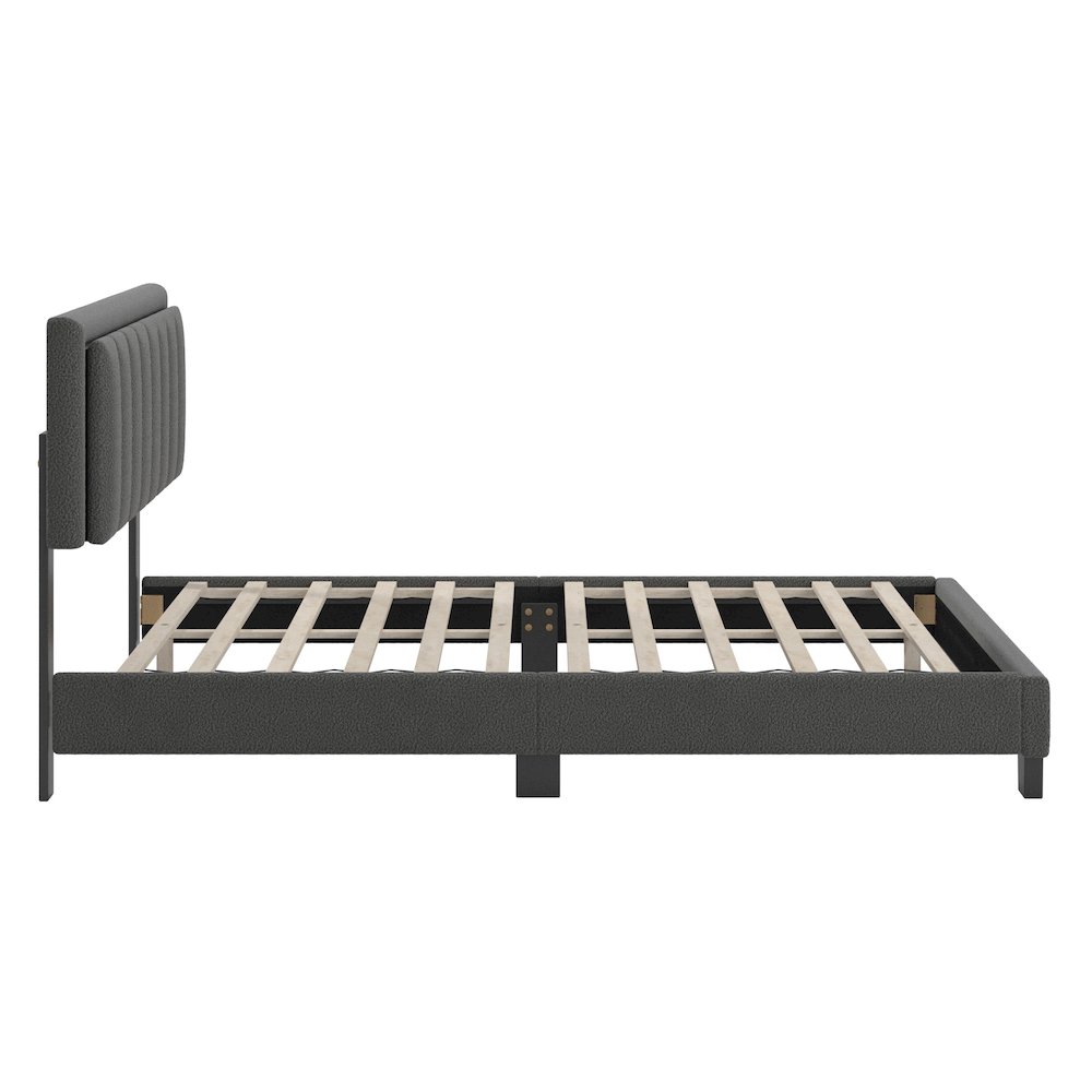 Black Finish Charcoal Boucle Queen Bed With LED Channel Headboard. Picture 6