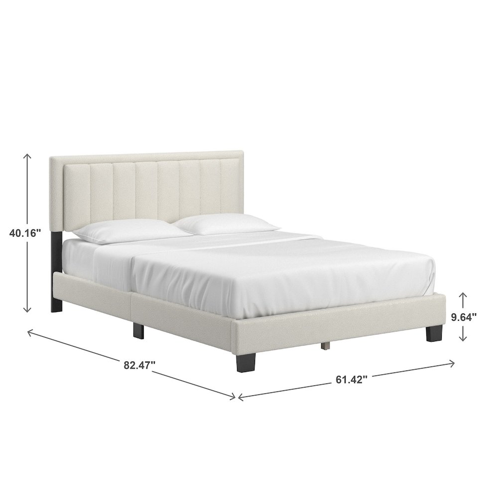 Black Finish Cream Boucle Queen Bed With LED Channel Headboard. Picture 3