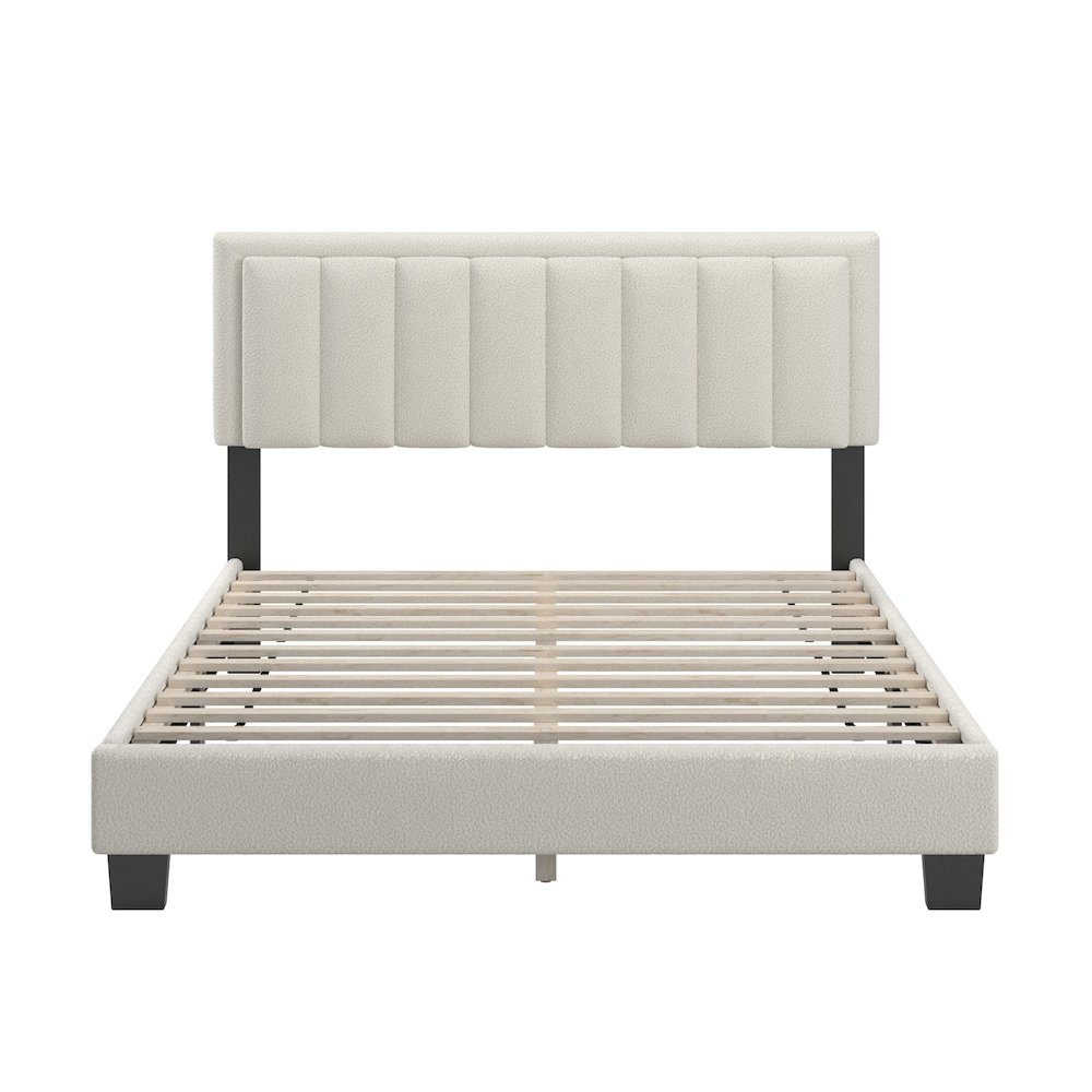 Black Finish Cream Boucle Queen Bed With LED Channel Headboard. Picture 4