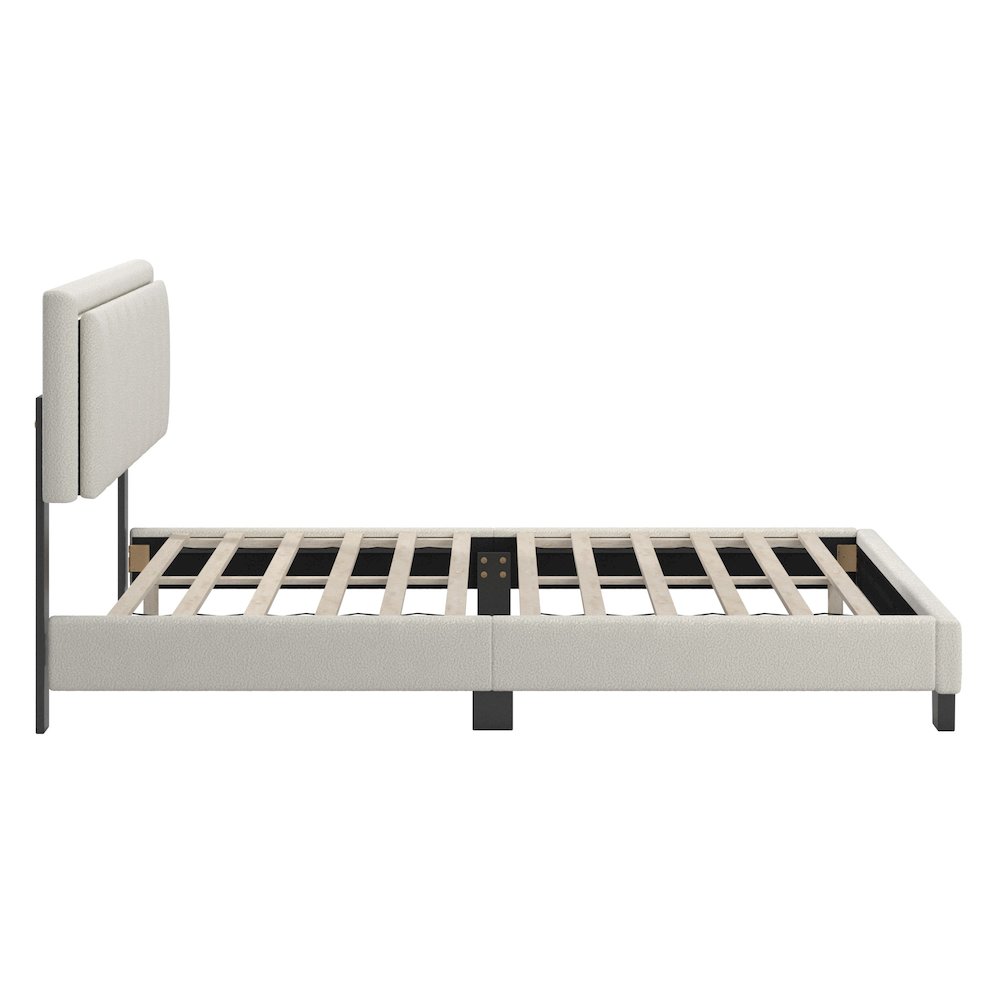 Black Finish Cream Boucle Queen Bed With LED Channel Headboard. Picture 6