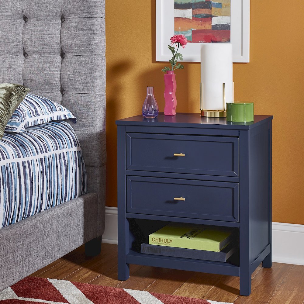 Twilight Blue Finish 2-Drawer Nightstand. Picture 2