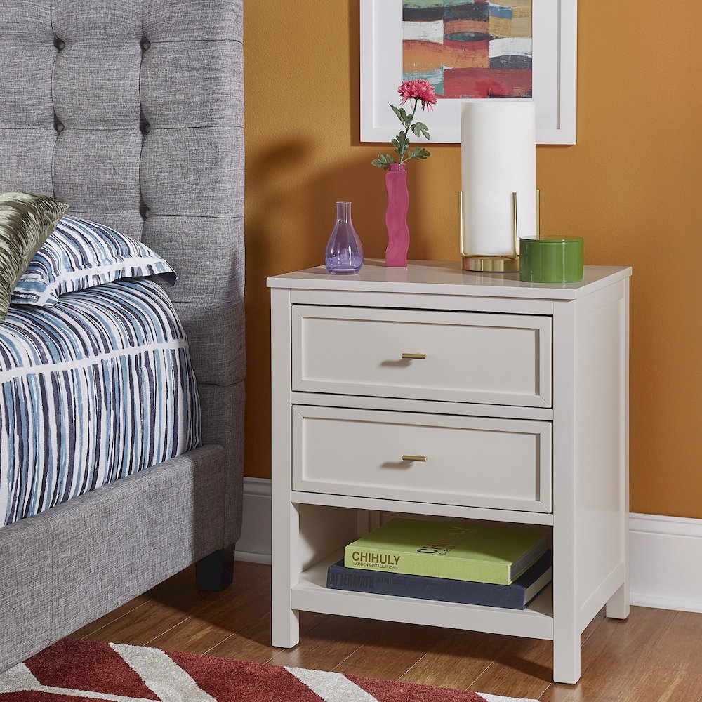 Bleached White Finish 2-Drawer Nightstand. Picture 2