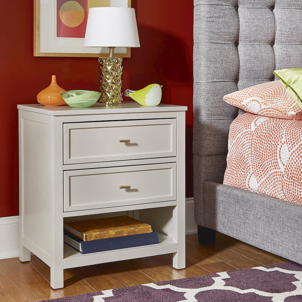Bleached White Finish 2-Drawer Nightstand. Picture 3