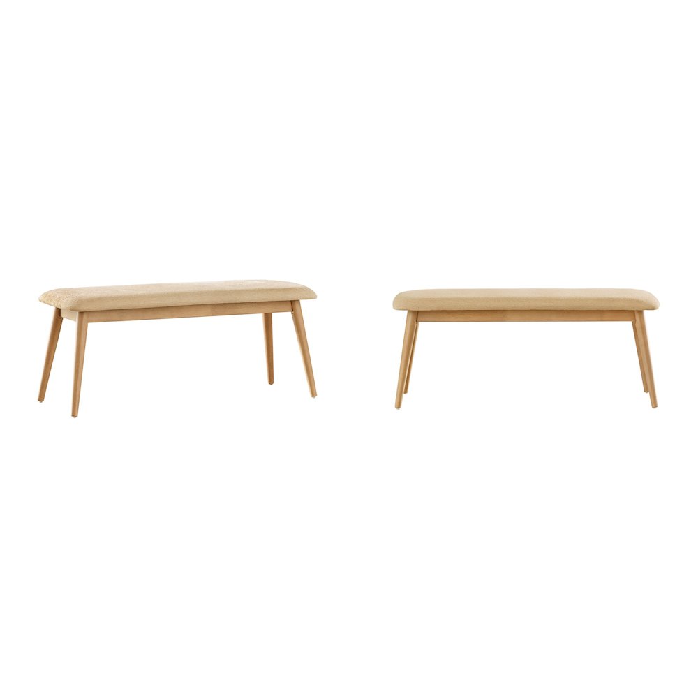 Nature Finish Beige Fabric Bench. Picture 3