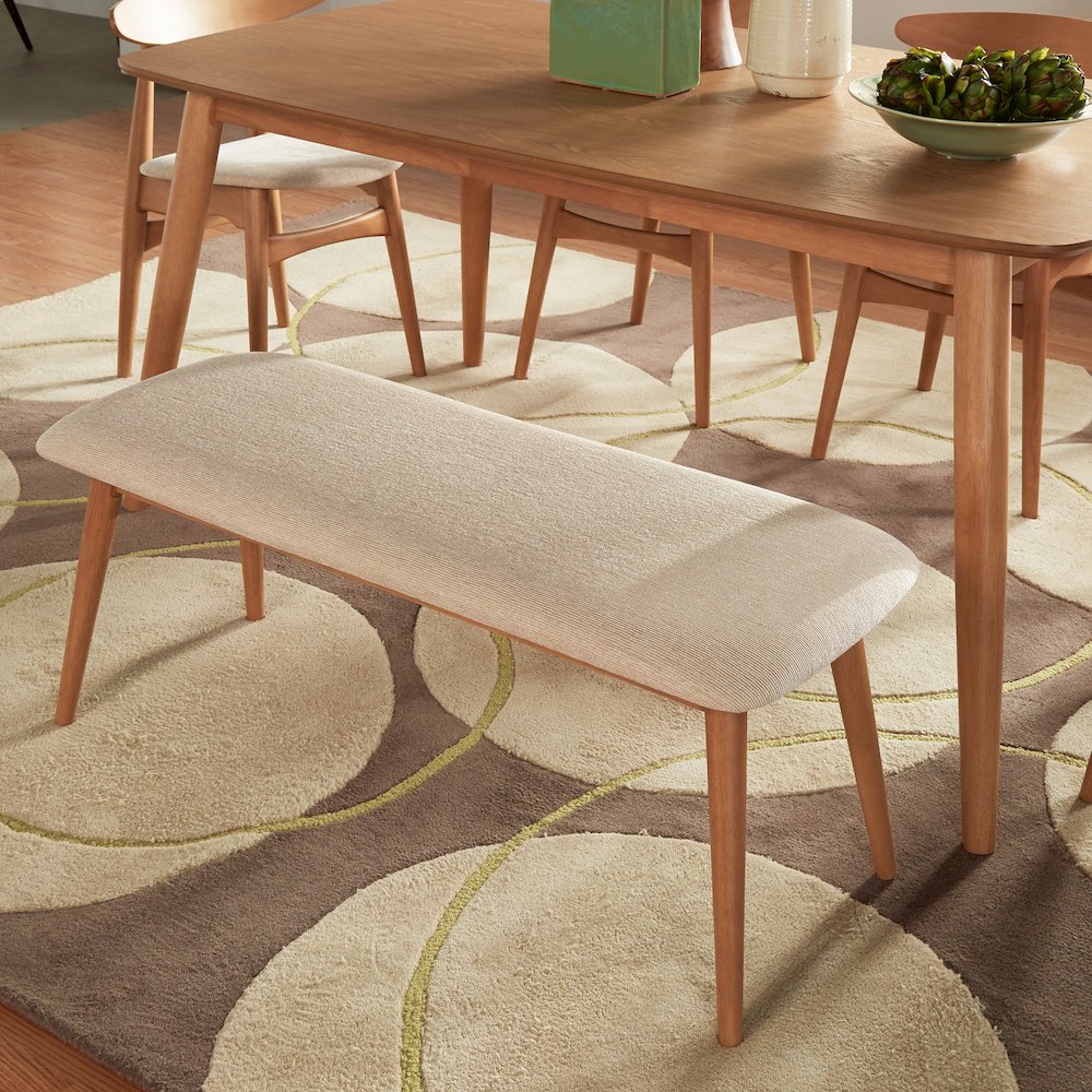 Nature Finish Beige Fabric Bench. Picture 1